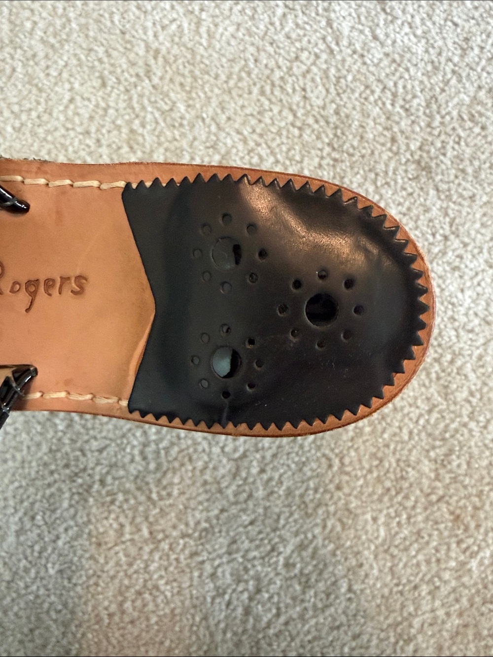 Jack Rogers Black Leather Whipstitched Toe-Ring Sandals - Picture 7 of 10